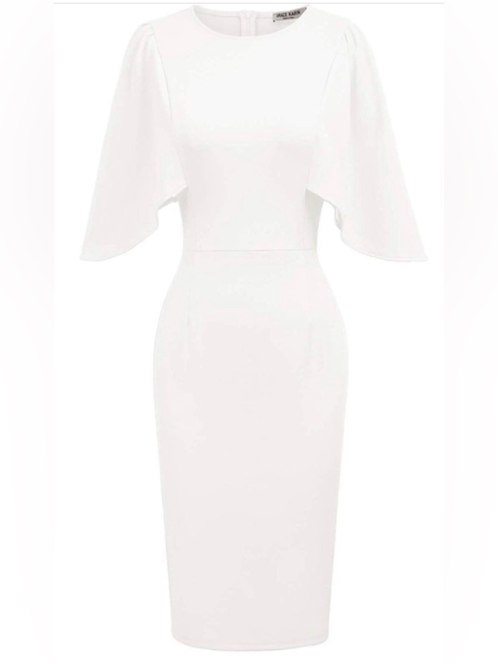 GRACE KARIN Women’s Elegant White Flutter-Sleeve Midi Dress. Size: Small